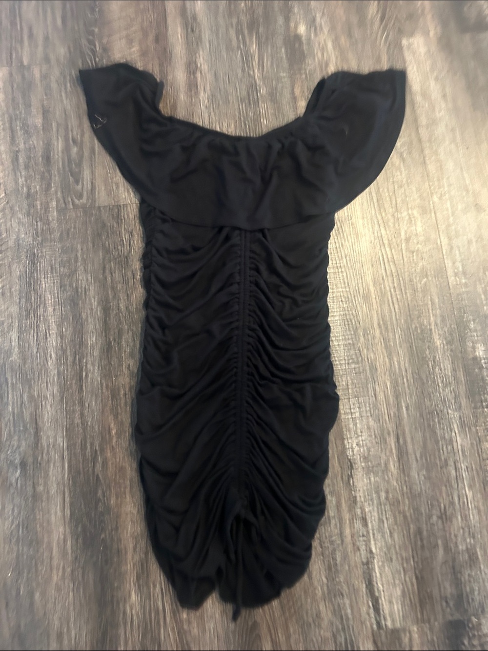 Black Ruched Off-Shoulder Bodycon Dress
